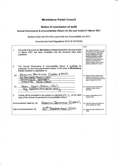 2021 Notice of Conclusion of Audit